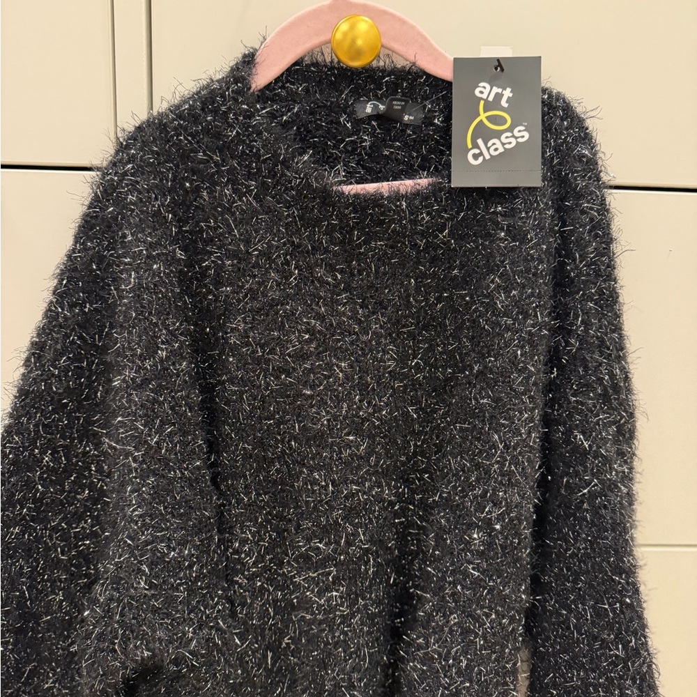 Art Class Blavk and Silver Tindel Fuzzy Knit Sweater NWT Size Large 10/12